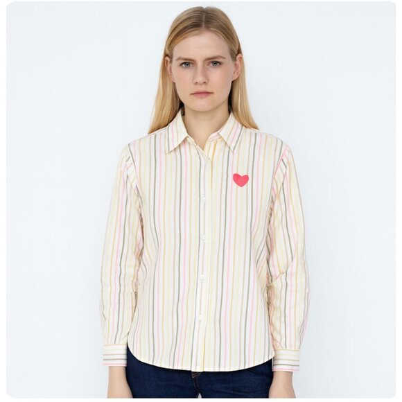 Kerri Rosenthal Shrunken Pia Shirt Button down shirtNeon Striped Heart Sz medium - Picture 1 of 10